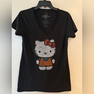 HELLO KITTY Women’s Black Graphic T-Shirt Rhinestones Size L Universal Studios